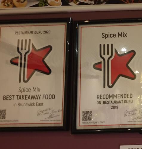 SPICE MIX- Indian, Nepalese & Halal Restaurant Melbourne award